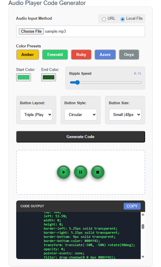 Custom audio button generator for HTML websites